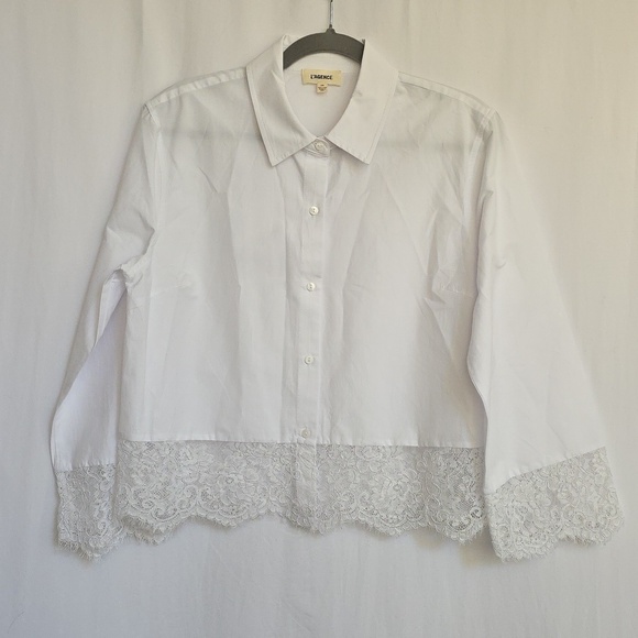 L'AGENCE Tops - L'Agence White Blouse With Lace Hem And Cuffs.  Size Small Petite